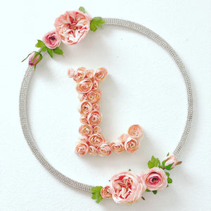 Wooden flower/rhinestones loop