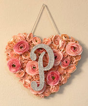 Load image into Gallery viewer, Heart &amp; flowers with crystals initial