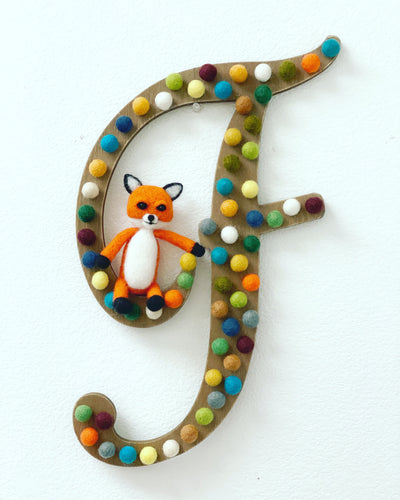 Wooden Initial with felted fox