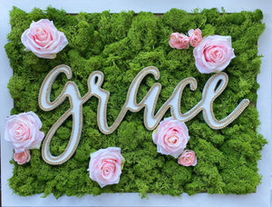 Moss frame w/rhinestones name